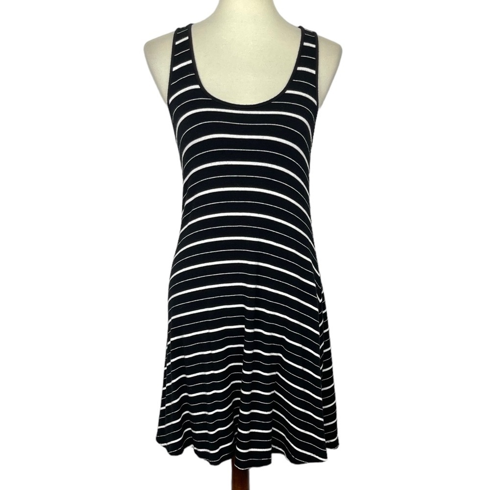 Lou & Grey Dress Womens XS Black White Striped Sundress Scoop Neck Rayon Spandex